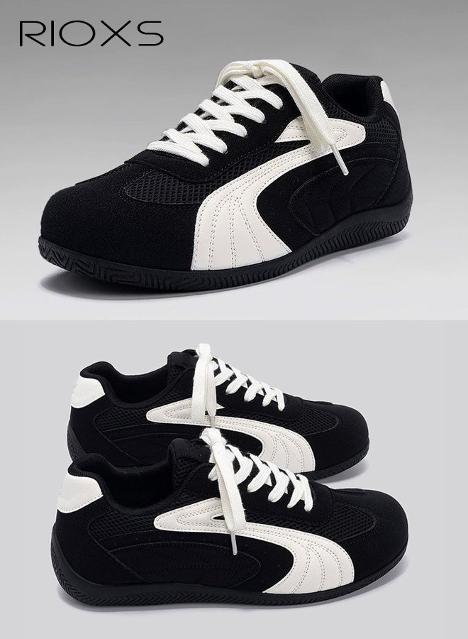 RIOXS Unisex Breathable Sneakers, Classic Retro Training Shoes with Cushioned Comfort , Lightweight Lace-up Walking Shoes for Couples, Fashion Athletic Outdoor Walking Footwear for Travel, Trainning, Vacation or Casual Occasions, Black - Image 5